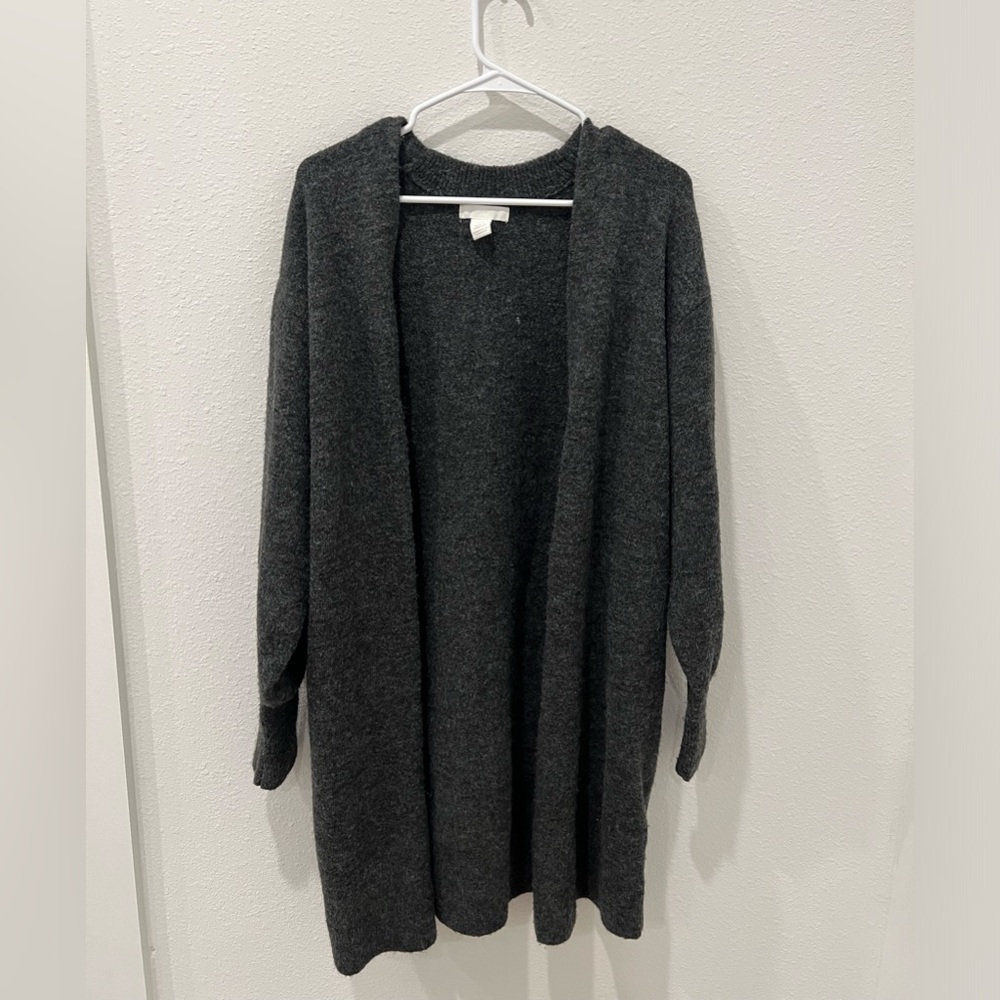 Charcoal Open Front Cardigan Sweater